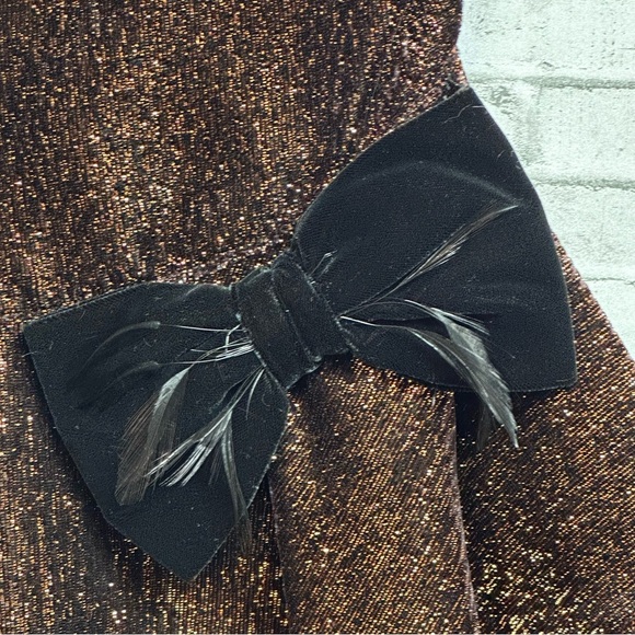 Vintage Francine Browner Women's Size 3 Copper Black Shimmer Top Bow Feathers - Picture 3 of 15